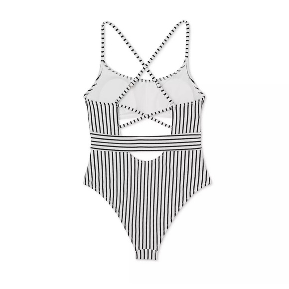 NWT - Shade & Shore Women’s Striped One Piece Swimsuit - Black/White - Size XS - Picture 4 of 12